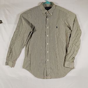 Ralph Lauren Shirt Classic Fit Long Sleeve Green White Stripe Mens M 15.5